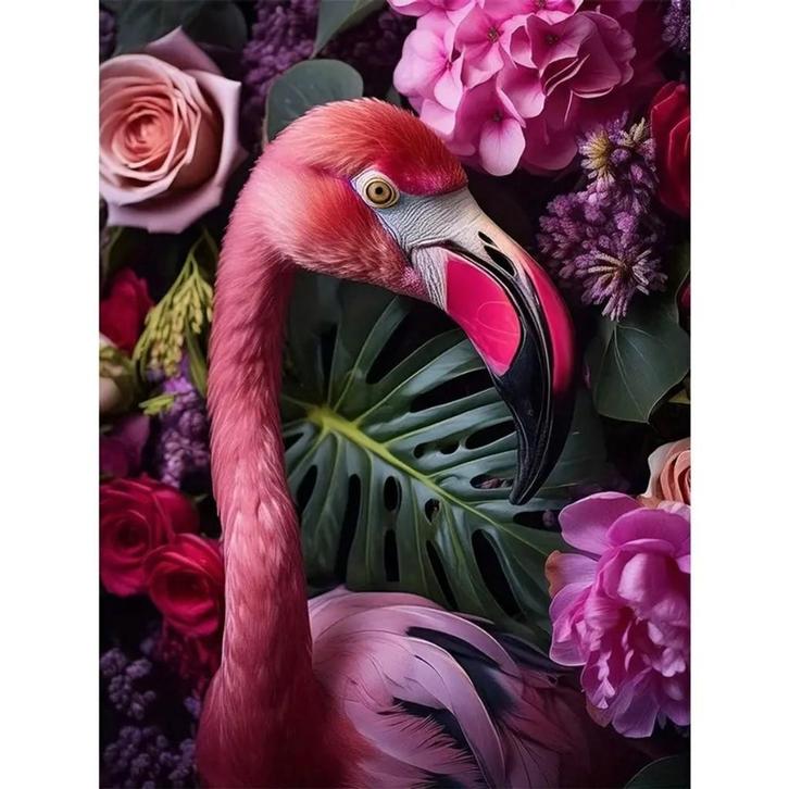 Diamond Painting set Flamingo 30x20cm (rond), Hobby en Vrije tijd, Knutselen, Nieuw, Knutselwerk, Verzenden