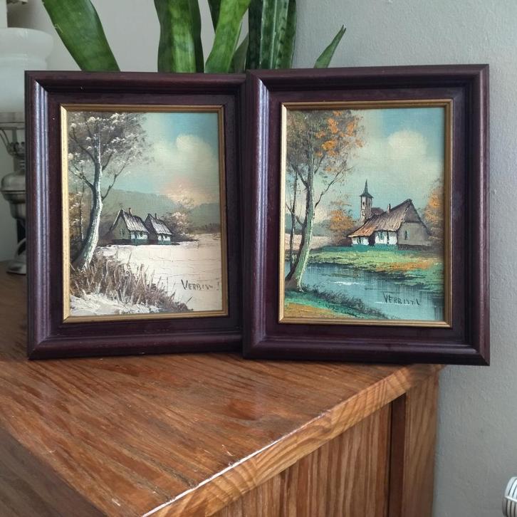 2 schilderijen Vlaams landschap. L. Verbist, Antiek en Kunst, Kunst | Schilderijen | Klassiek, Ophalen of Verzenden