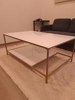 Salontafel met wit melkglas en gouden metalen poten, Ophalen, Gebruikt, 100 tot 150 cm, 50 tot 100 cm