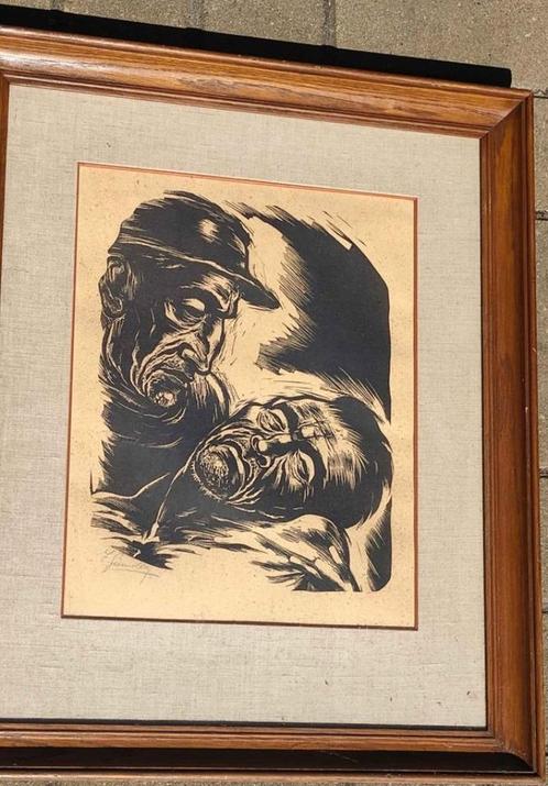 lithographie mineur signe francois gianolla, Antiek en Kunst, Kunst | Litho's en Zeefdrukken, Ophalen of Verzenden