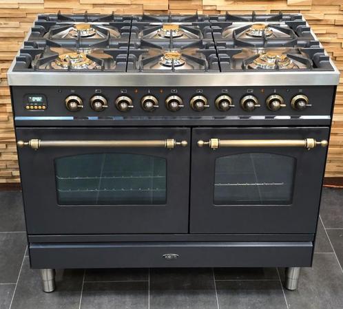 🔥 Poêle Boretti de luxe 100 cm anthracite + vieux cuivre 6, Electroménager, Cuisinières, Comme neuf, Autoportant, 5 zones de cuisson ou plus