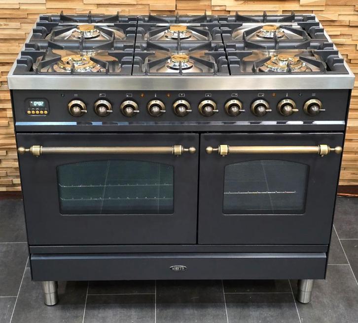 🔥Luxe Fornuis Boretti 100 cm antraciet + oud koper 6 pits, Elektronische apparatuur, Fornuizen, Zo goed als nieuw, Vrijstaand