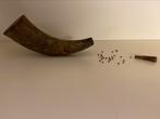 Corne à poudre fermée d'un bouchon en bois, Antiquités & Art, Curiosités & Brocante