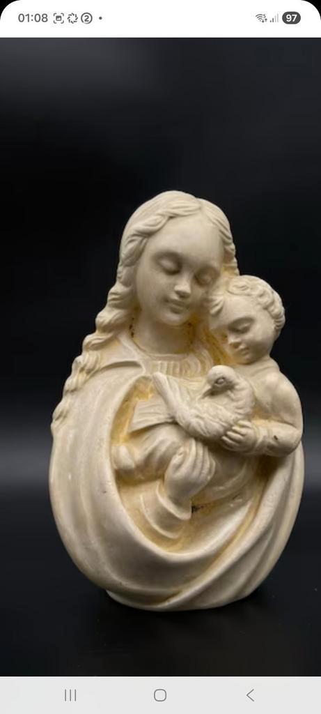 Vintage franse madonna met kindje en witte duif, Antiek en Kunst, Antiek | Religieuze voorwerpen, Ophalen of Verzenden