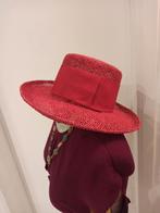 Élégant chapeau de paille rouge fait main. Qualité impeccabl, Enlèvement ou Envoi, 56 ou 57 cm (M, 7 ou 7⅛ pouces), Artisanal