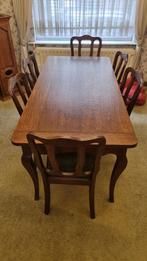 Louis XV massief eikenhouten tafel + 6 stoelen, Antiek en Kunst, Ophalen