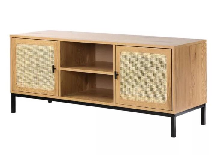 Meuble TV 2 Portes avec Cannage Rotin et 2 Niches, Huis en Inrichting, Kasten |Televisiemeubels, Nieuw, Minder dan 100 cm, 100 tot 150 cm