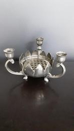 Oude verzilverde lotus piquefleur kandelaar, Ophalen of Verzenden