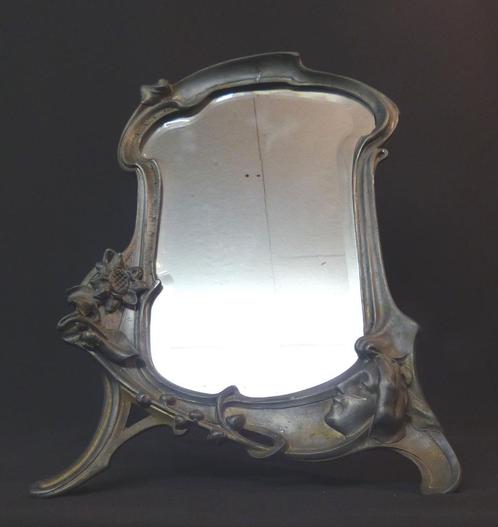 1900 art nouveau très beau miroir à poser 45cm glace étain, Antiquités & Art, Antiquités | Miroirs, Envoi