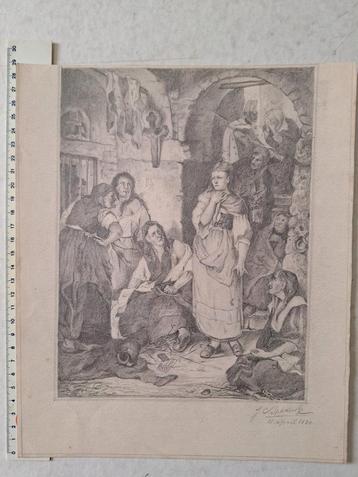Verfijnde tekening "Vrouwengevangenis" J.C. Spakerk uit 1880 beschikbaar voor biedingen