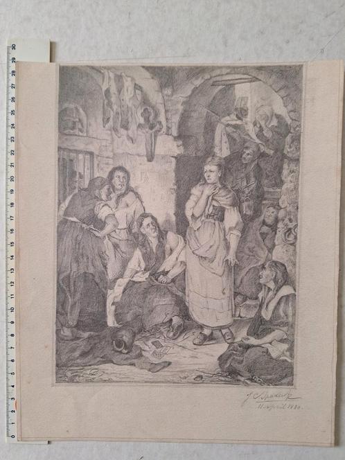 Verfijnde tekening "Vrouwengevangenis" J.C. Spakerk uit 1880, Antiek en Kunst, Kunst | Tekeningen en Fotografie, Ophalen of Verzenden