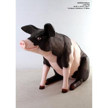 Pig Sitting Pink & Black – Varken beeld Lengte 59 cm beschikbaar voor biedingen
