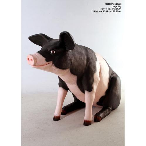 Pig Sitting Pink & Black – Varken beeld Lengte 59 cm, Verzamelen, Dierenverzamelingen, Nieuw, Ophalen