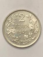 Munt zilver België 2 FR Leopold II jaartal 1909 VL  FDC, Zilver, Ophalen of Verzenden, Losse munt, Zilver