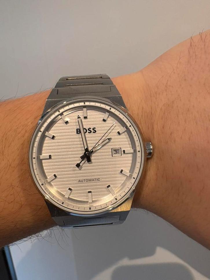 Horloge Hugo BOSS Automatic, Handtassen en Accessoires, Horloges | Heren, Zo goed als nieuw, Zilver, Ophalen