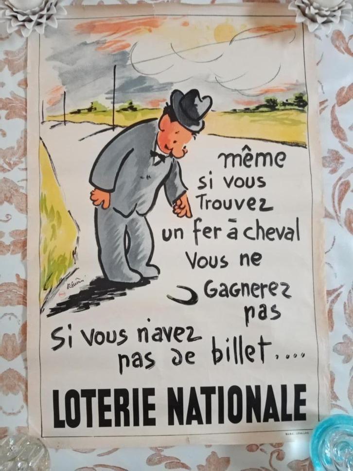 Affiche ancienne Loterie nationale Guérin 1956, Verzamelen, Posters, Gebruikt, Reclame, Ophalen of Verzenden