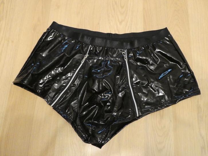 Fermeture éclair courte en PVC laqué noir, Vêtements | Hommes, Sous-vêtements, Boxer, Noir, Enlèvement ou Envoi