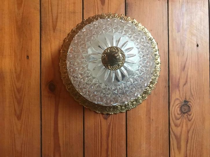 vintage plafonnier geslepen glas jaren 70, Antiek en Kunst, Antiek | Verlichting, Ophalen of Verzenden