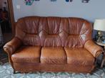 bruine leren 3-zits fauteuil, Huis en Inrichting, Zetels | Zetels, Ophalen, Gebruikt, 150 tot 200 cm, Driepersoons