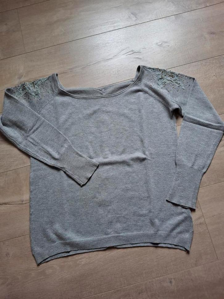 Feestelijke grijze Damespull met glitters M, Kleding | Dames, T-shirts, Ophalen
