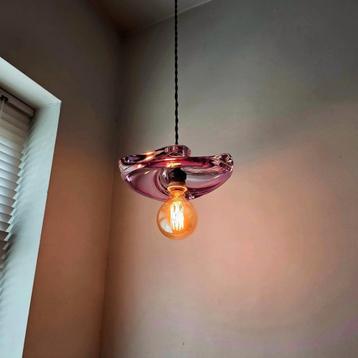 Lampe suspendue vintage en verre Val Saint Lambert., Enlèvement ou Envoi