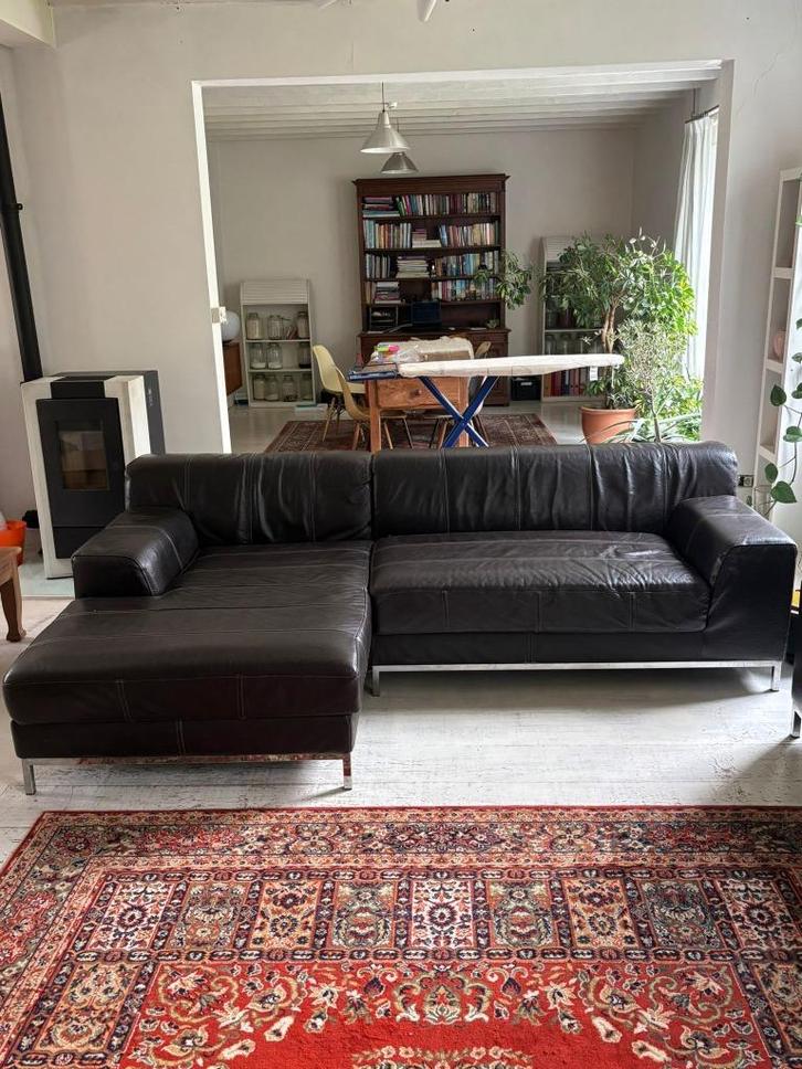 Ruime hoekzetel – goede staat!, Huis en Inrichting, Zetels | Complete zithoeken, Gebruikt, Leer, Overige materialen, Ophalen