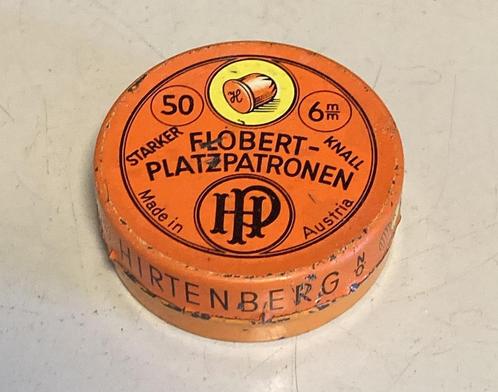 Blikje Hirtenberg Flobert Platzpatronen, Verzamelen, Blikken, Gebruikt, Overige, Overige merken, Ophalen of Verzenden