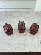 Mooie set van 3 oude vintage bruine keramieken paté schalen, Antiek en Kunst, Ophalen