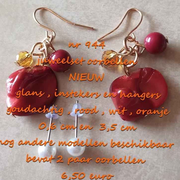 944. Juweelset : oorbellen , NIEUW , verzending inbegrepen, Handtassen en Accessoires, Oorbellen, Nieuw, Hangers, Overige materialen