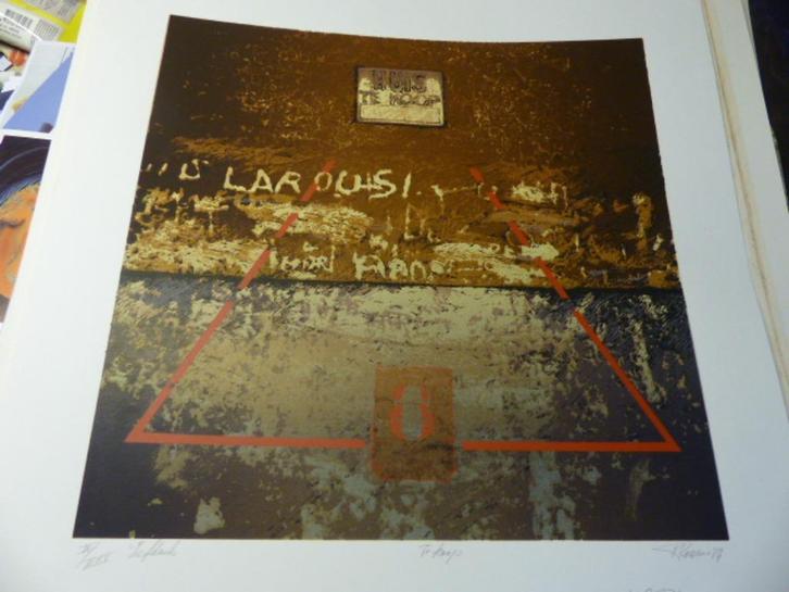 ROOMS, Veerle, kleurrijke zeefdruk, titel TE KOOP, 1984, Antiek en Kunst, Kunst | Etsen en Gravures, Ophalen of Verzenden