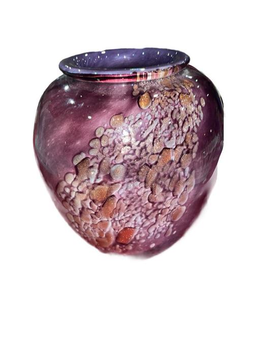 Iriserende paarse glazen vaas, gesigneerd intern verguldsel, Antiek en Kunst, Antiek | Glaswerk en Kristal, Ophalen of Verzenden
