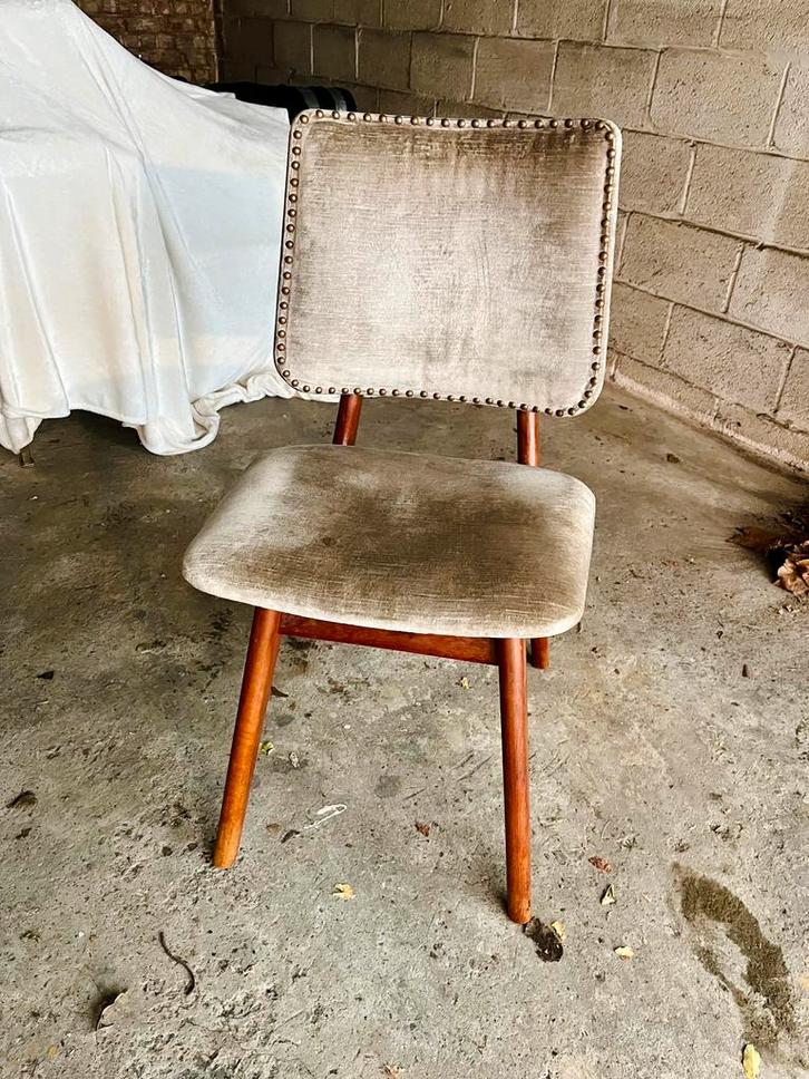 Set 4 chaises mid century, Maison & Meubles, Chaises, Comme neuf, Quatre, Bois, Tissus, Enlèvement