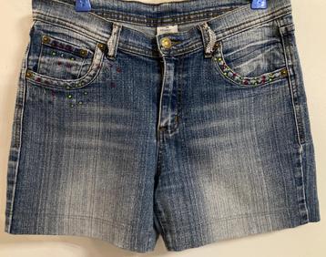 Jeansshort dames met gekleurde steentjes -maat 38/nieuw