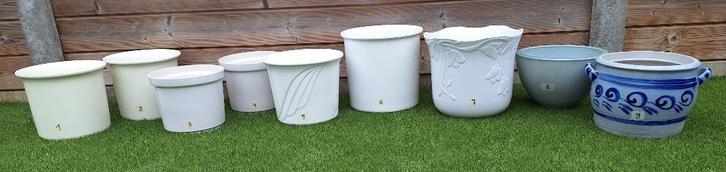 Stenen bloempotten, Tuin en Terras, Bloempotten, Gebruikt, Steen, Binnen, Balkon, Tuin, Minder dan 40 cm, Minder dan 25 cm, Rond