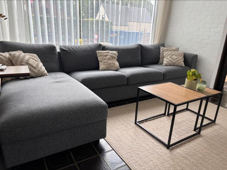 4-zitsbank/zetel met chaise longue, Huis en Inrichting, Zetels | Complete zithoeken, Gebruikt, Stof, Ophalen