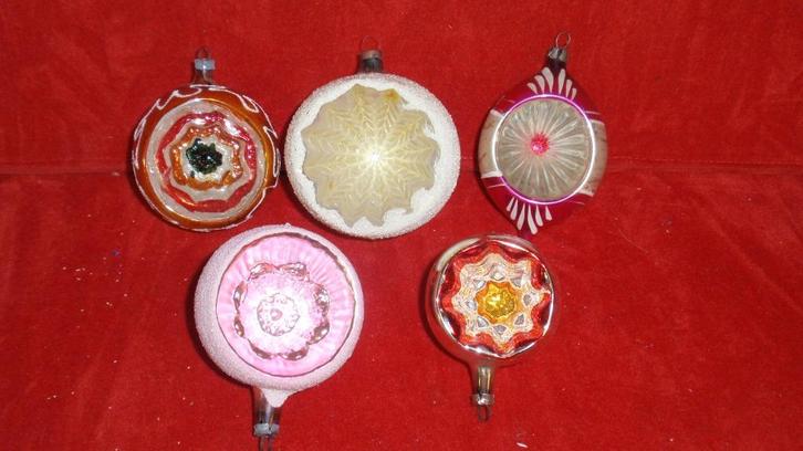 Lot van 5 oude glazen kerstbal met reflectors, Diversen, Kerst, Gebruikt, Ophalen of Verzenden