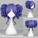 Carnaval korte pruik met 2 krulstaarten op klem paars, Verzenden, Nieuw