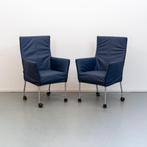 8 Montis Chaplin eetkamerstoelen kobaltblauw - verrijdbaar, Nieuw, Leer, Ophalen of Verzenden