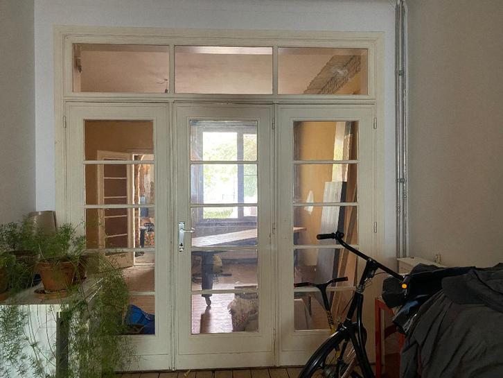 Prachtige oude driedelige deur!, Doe-het-zelf en Bouw, Deuren en Vliegenramen, Gebruikt, Binnendeur, Glas, Hout, Ophalen