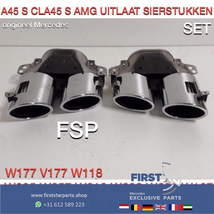 W118 C118 X118 CLA 45 S UITLAAT SIERSTUKKEN SET CHROOM origi, Auto-onderdelen, Uitlaatsystemen, Mercedes-Benz, Gebruikt, Ophalen of Verzenden