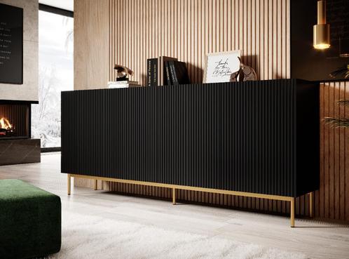 Dressoir met geribte fronten wit of zwart, Huis en Inrichting, Kasten | Dressoirs, Nieuw, Overige houtsoorten, Kunststof, Metaal