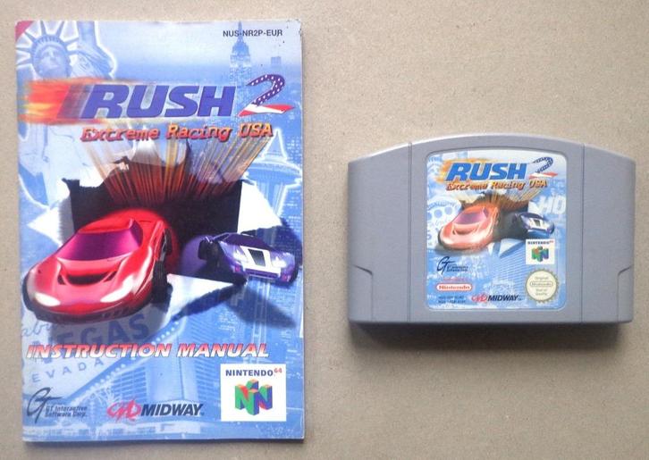 Rush 2 Extreme Racing USA voor de Nintendo 64 + boekje, Games en Spelcomputers, Games | Nintendo 64, Gebruikt, Ophalen of Verzenden