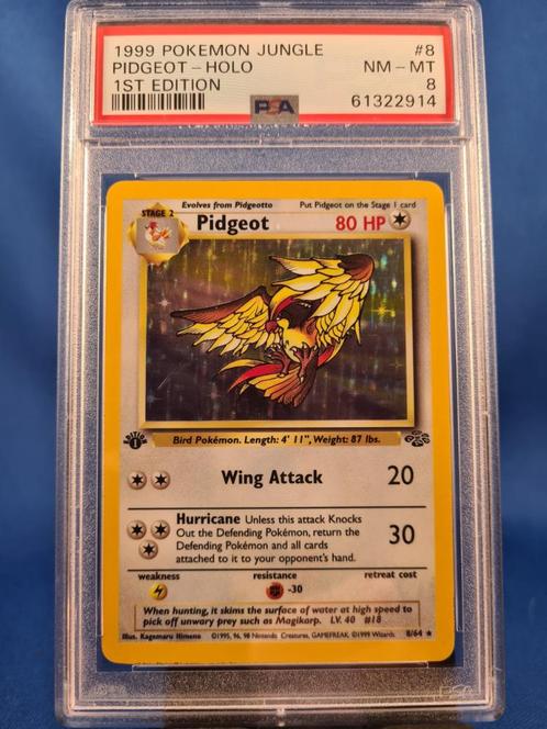 Pidgeot 8/64 - Jungle (1st edition) (PSA 8), Hobby en Vrije tijd, Verzamelkaartspellen | Pokémon, Zo goed als nieuw, Verzenden