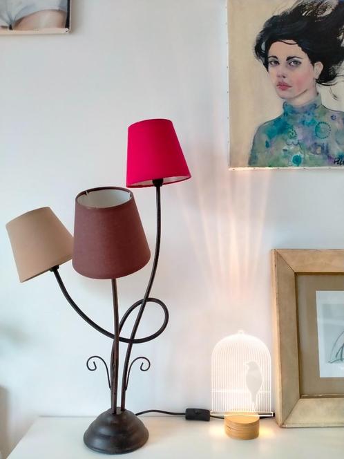 Smeedijzeren vloerlamp met 3 kappen, Huis en Inrichting, Lampen | Vloerlampen, Ophalen