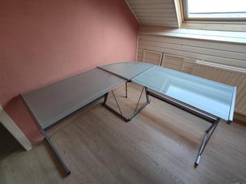 Glazen bureau L vorm, Huis en Inrichting, Ophalen, Gebruikt, Bureau