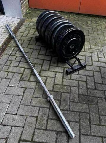 110kg Crossmaxx Bumperplates, Barbell 220cm , Opbergrek beschikbaar voor biedingen