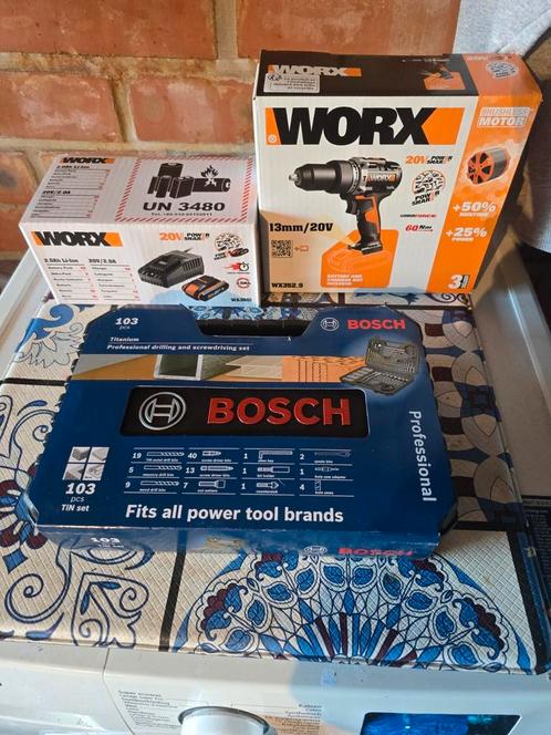 Visseuse perceuse worx nouvel plus accessoirs bosh bleu, Doe-het-zelf en Bouw, Gereedschap | Overige machines, Zo goed als nieuw