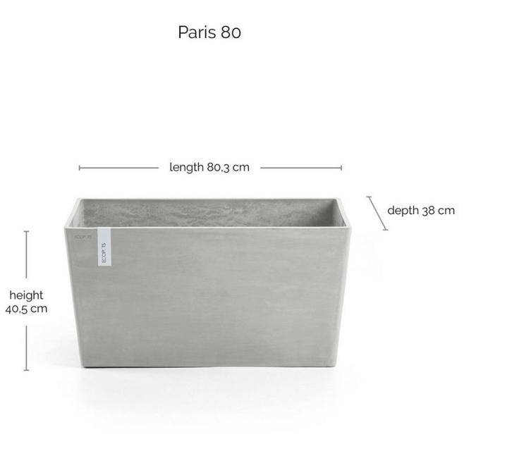 Ecopots Paris 80 - White Grey - 80,3 x 38 x H40,5 cm, Tuin en Terras, Bloempotten, Nieuw, Kunststof, Balkon, Tuin, 40 tot 70 cm