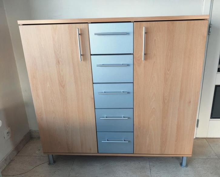 Kastje met 2 deuren en 5 lades, Huis en Inrichting, Kasten | Dressoirs, Gebruikt, 100 tot 150 cm, 25 tot 50 cm, Met lade(s), Met deur(en)