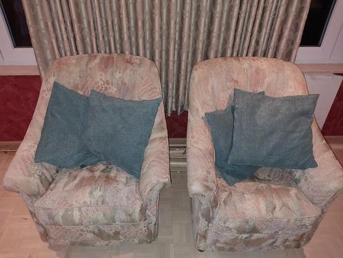 zetel of fauteuils vintage, Huis en Inrichting, Fauteuils, Gebruikt, Hout, Stof, Ophalen